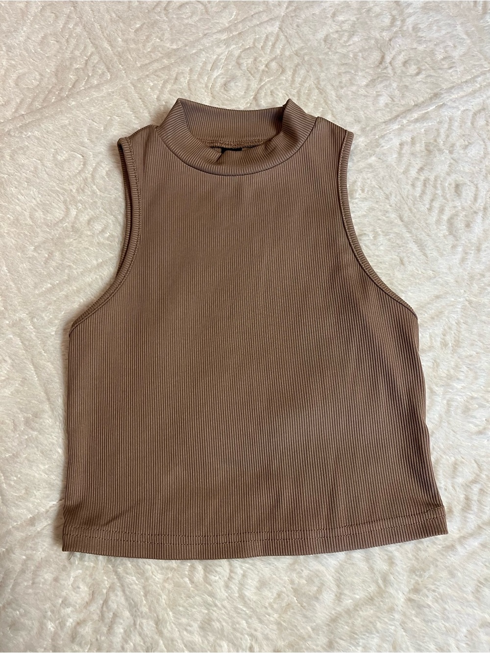 SHEIN Brown Ribbed Mock Neck Sleeveless Crop Tank